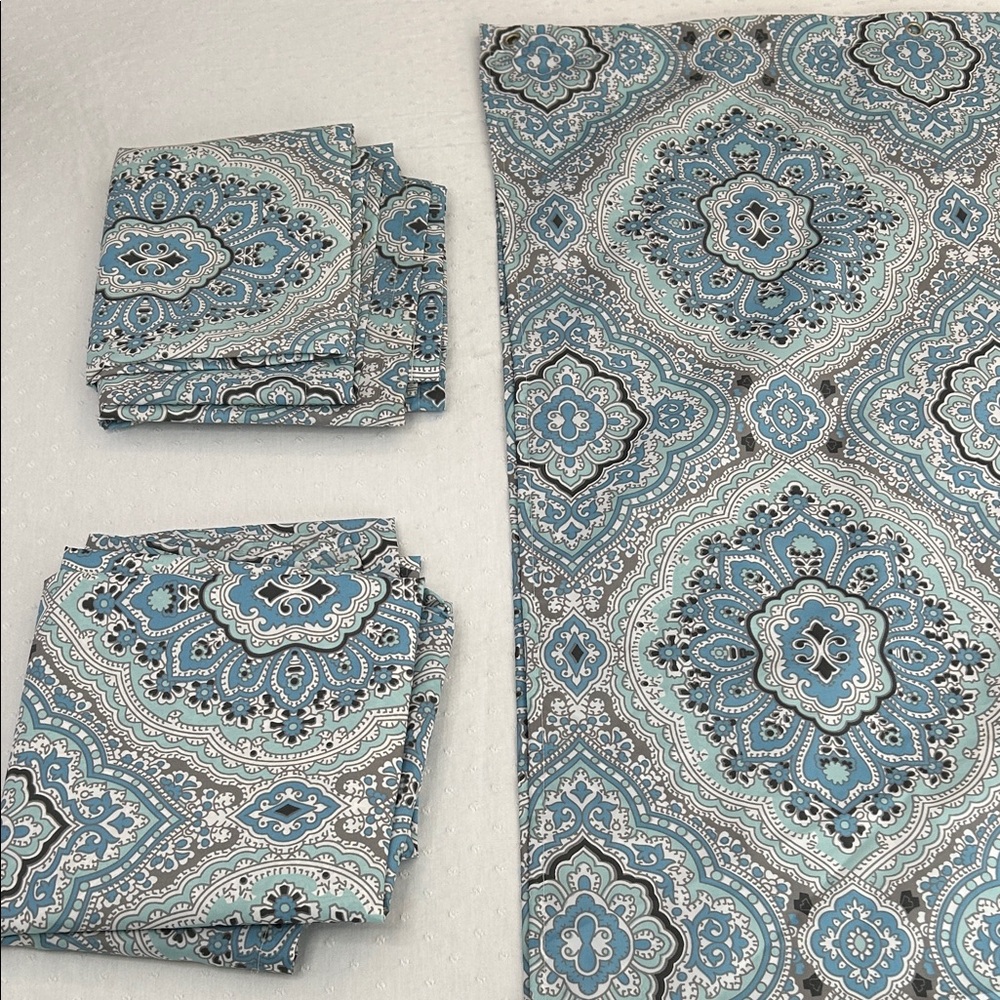 Blue Paisley Medallion Shower Curtain - Decorative Bathroom Panel